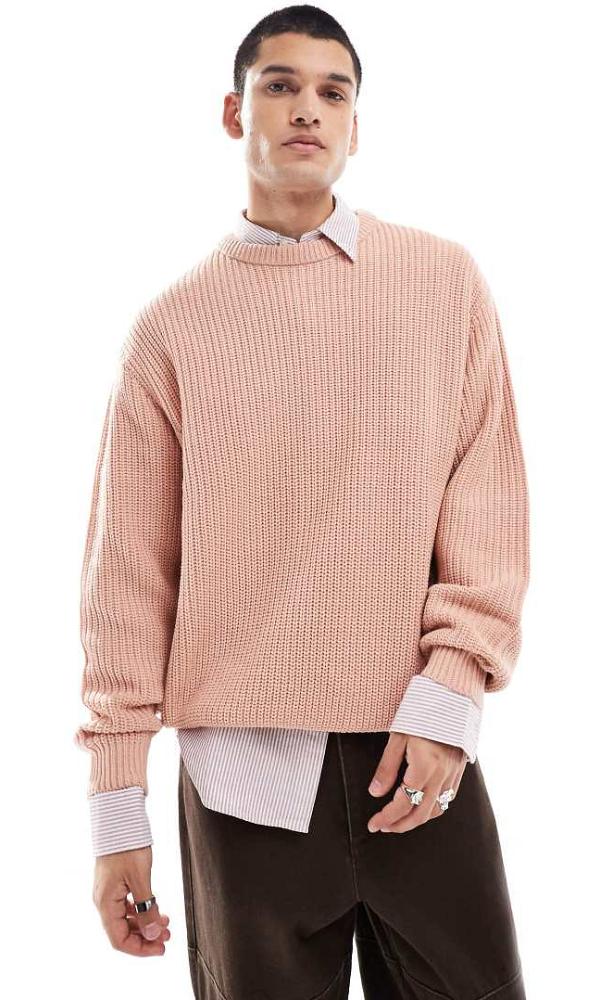 ASOS DESIGN knitted oversized rib jumper in light pink