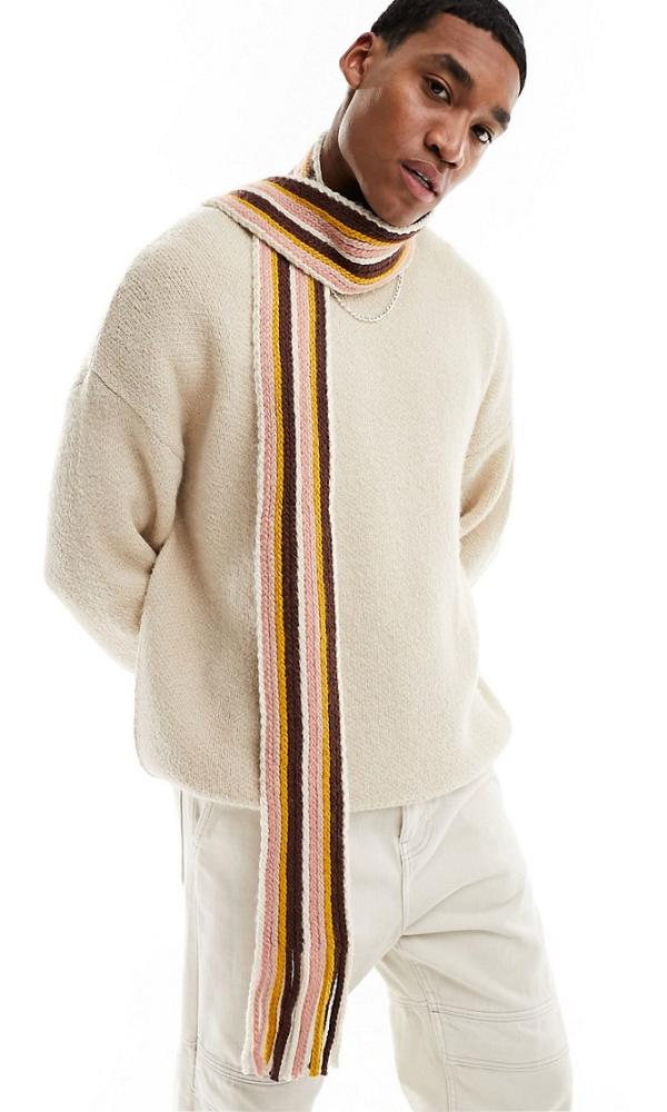 ASOS DESIGN knitted skinny scarf in multi stripe