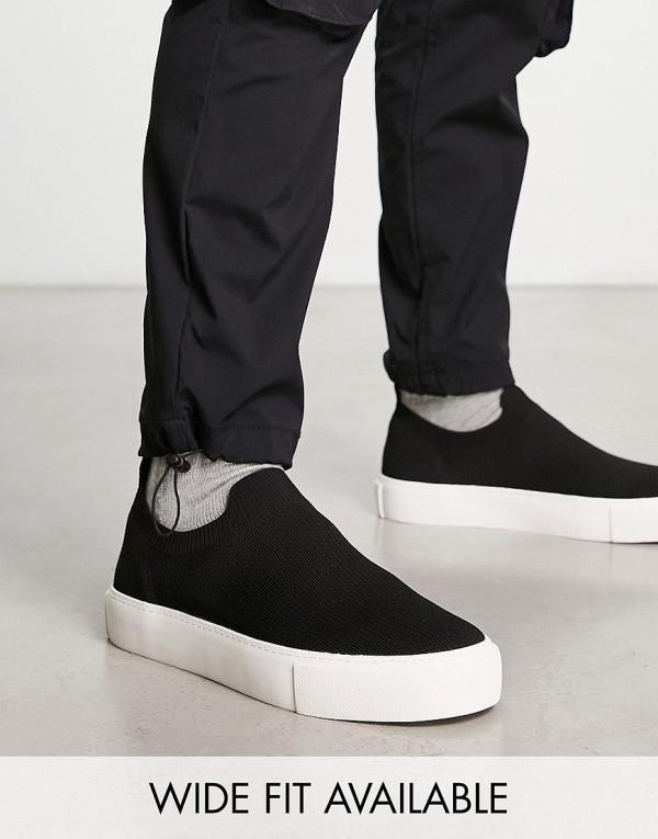 ASOS DESIGN knitted slip on sneakers in black
