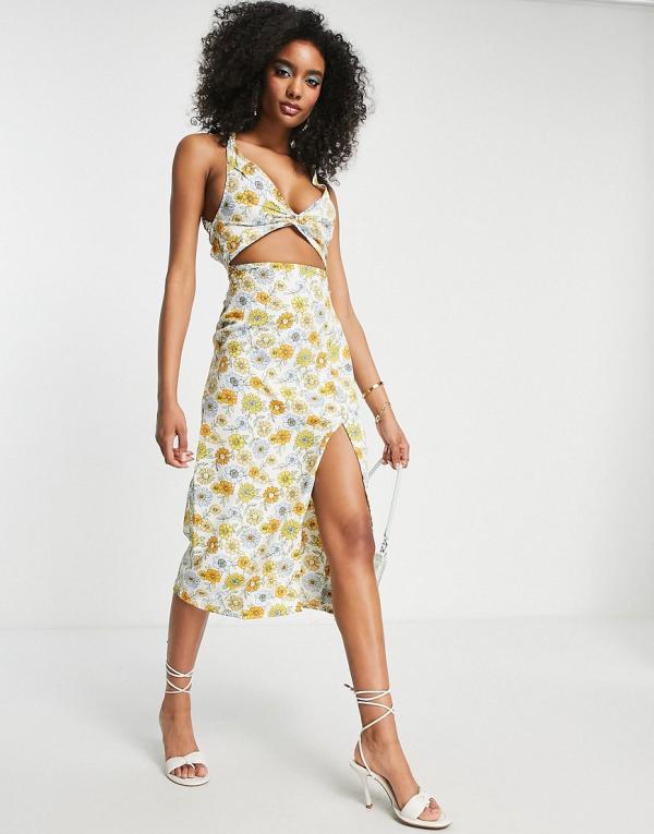 ASOS DESIGN knot front cut out strappy back maxi sundress in summer floral-Multi