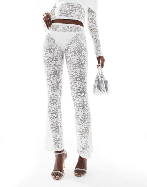 ASOS DESIGN lace flared pants in ivory (part of a set)-White