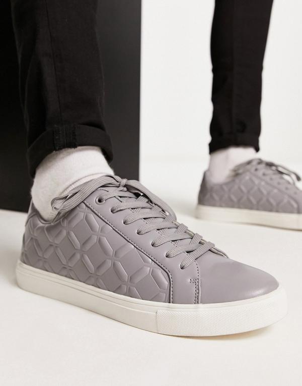 ASOS DESIGN lace up sneakers in grey with embossed panels