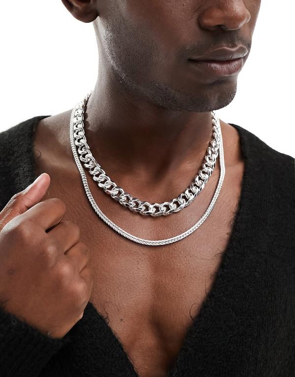 ASOS DESIGN layered neck chain in silver tone