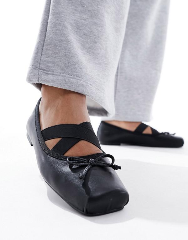 ASOS DESIGN Leverage square toe ballet flats in black