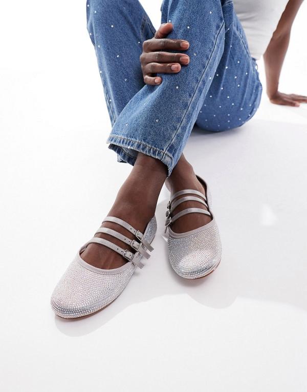 ASOS DESIGN Libra embellished mary jane flats in grey