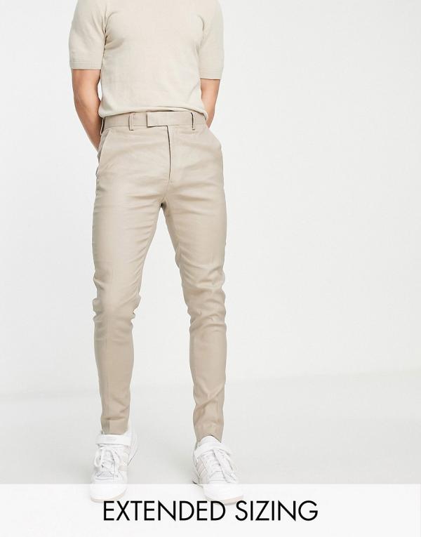 ASOS DESIGN linen mix super skinny smart pants in stone-Neutral