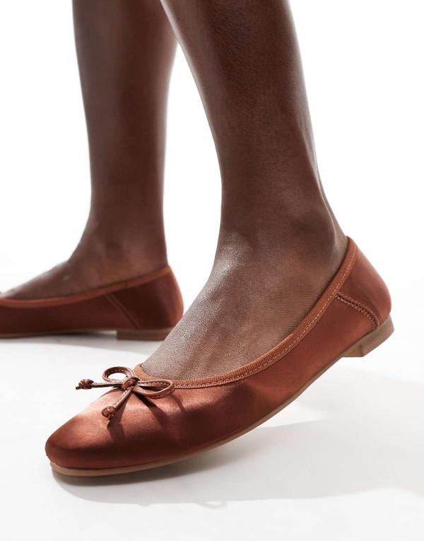 ASOS DESIGN Lullaby bow ballet flats in brown