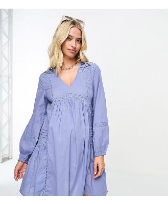 ASOS DESIGN Maternity chuck on mini dress with lace insert detail in blue