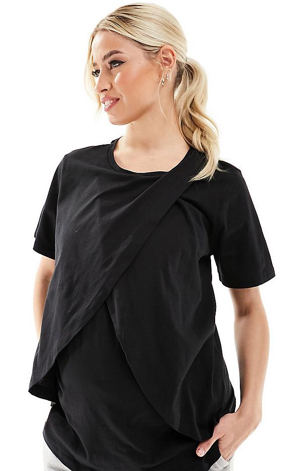ASOS DESIGN Maternity exclusive mix & match cotton nursing pyjama tee in black