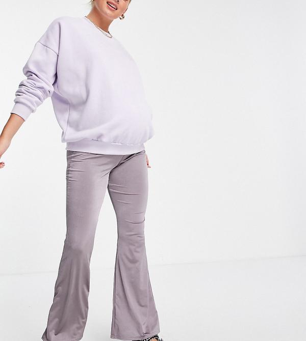 ASOS DESIGN Maternity Exclusive over the bump slinky flare pants in dusty mauve-Purple