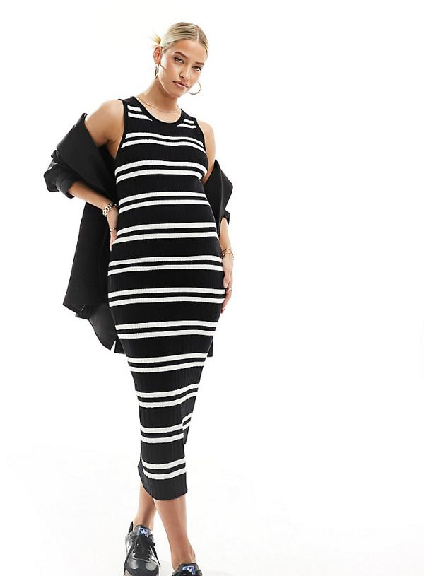 ASOS DESIGN Maternity knitted tank midaxi dress in stripe-Multi