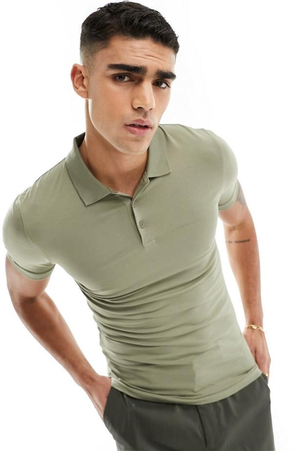 ASOS DESIGN muscle fit polo in khaki-Green