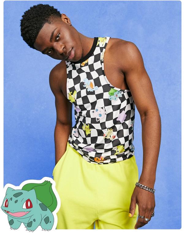 ASOS DESIGN muscle fit singlet with Pokemon all over prints-Multi