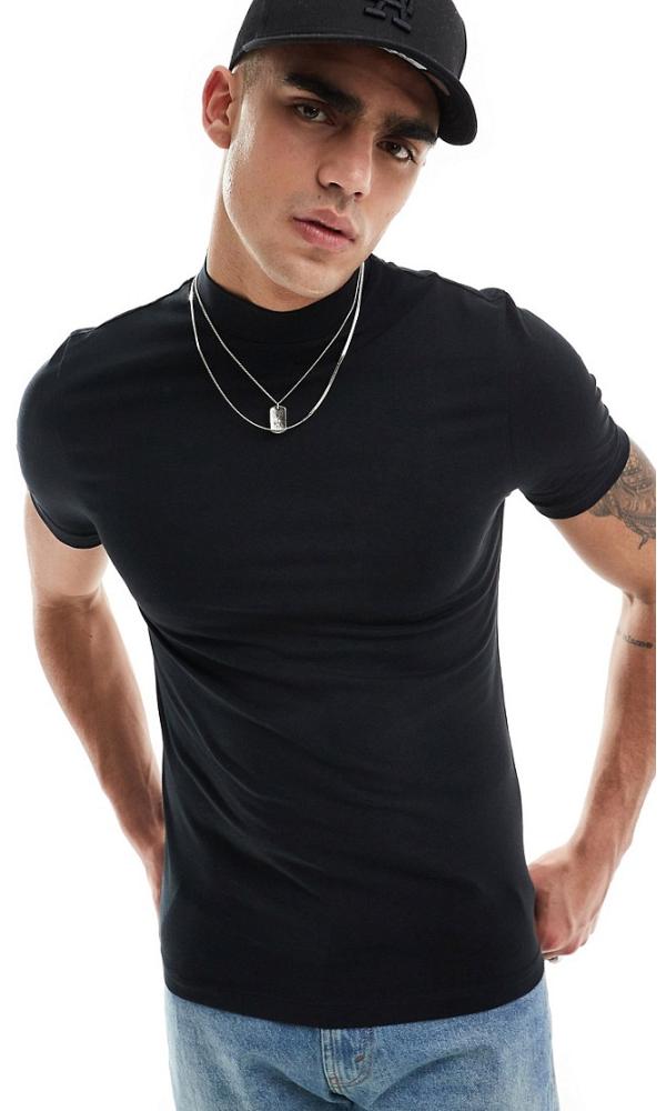 ASOS DESIGN muscle fit t-shirt with turtle neck in black