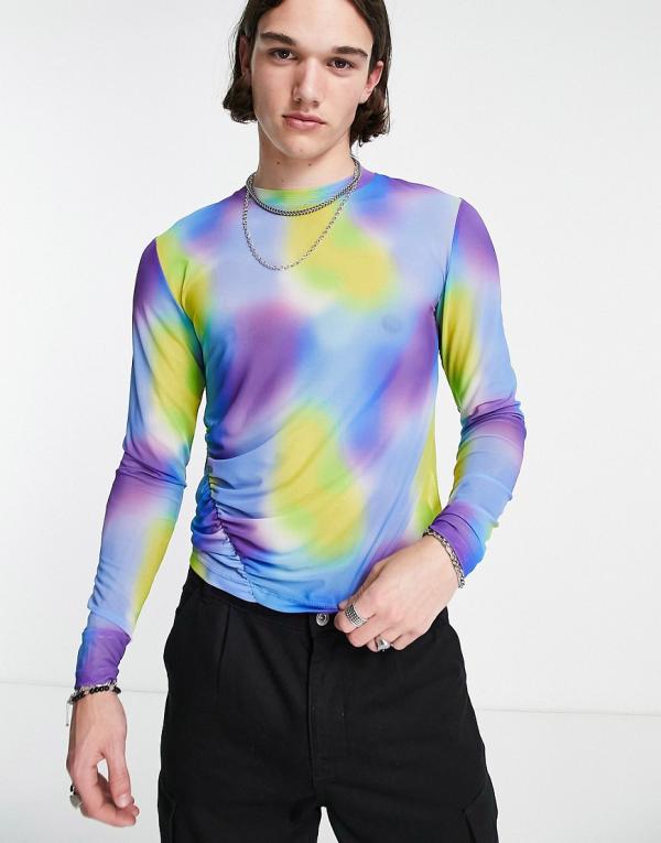 ASOS DESIGN muscle long sleeve t-shirt in multi colour printed mesh - MULTI