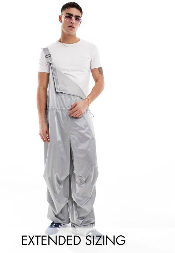 ASOS DESIGN nylon parachute dungarees in silver