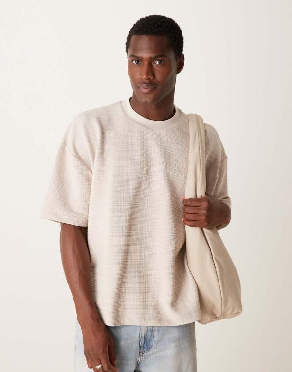 ASOS DESIGN oversized boxy texture t-shirt in beige-Neutral