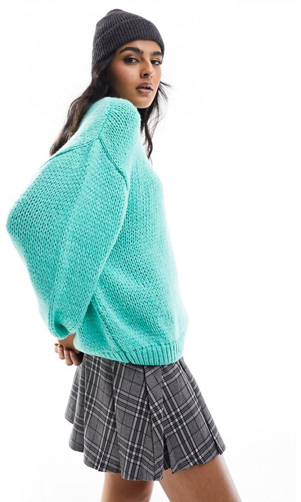 ASOS DESIGN oversized crew neck jumper with balloon sleeves in green