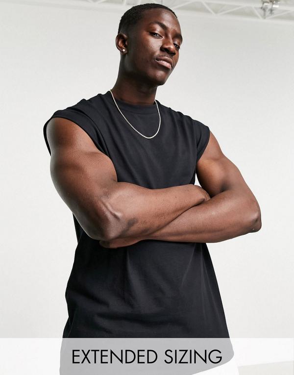 ASOS DESIGN oversized fit singlet with dropped armholes in black