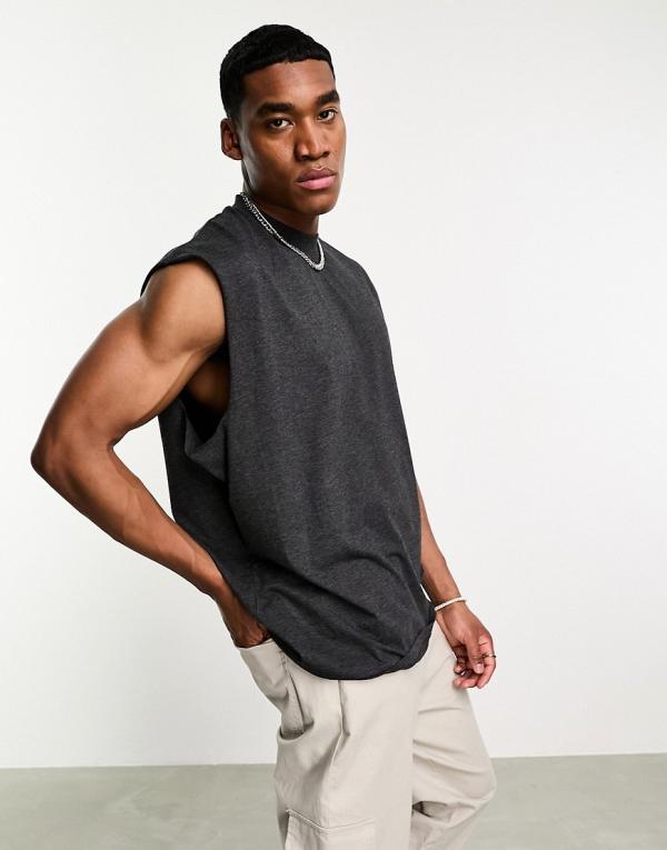 ASOS DESIGN oversized fit singlet with dropped armholes in charcoal marl-Grey