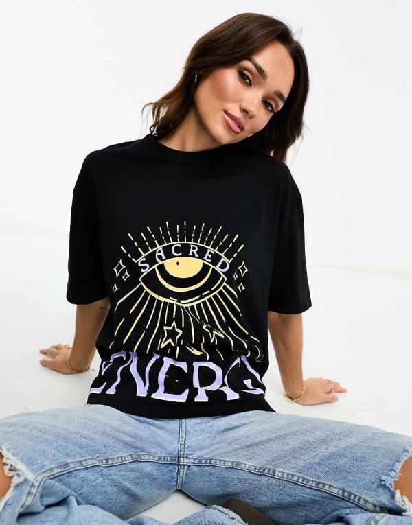 ASOS DESIGN oversized heavyweight t-shirt in sacred energy graphic in black