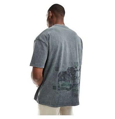 ASOS DESIGN oversized heavyweight t-shirt in washed grey with London back print-Green