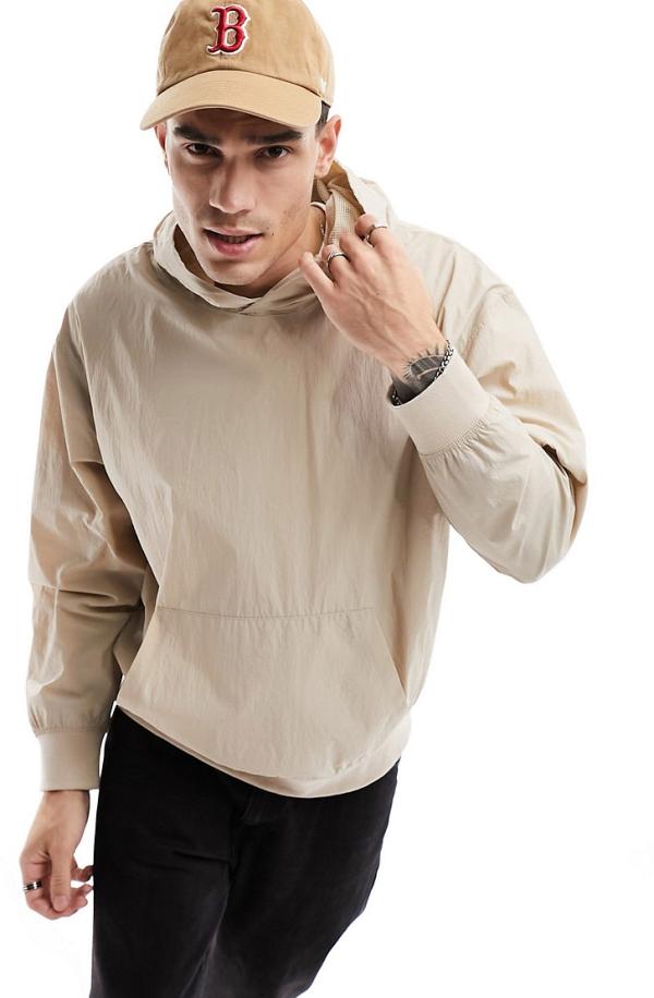 ASOS DESIGN oversized hoodie in beige in woven fabric-Neutral