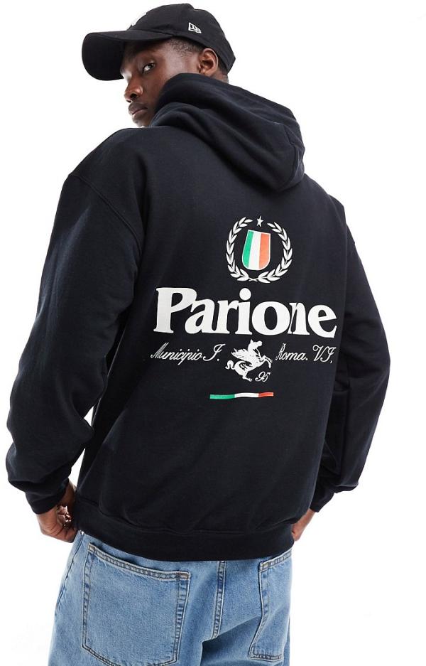 ASOS DESIGN oversized hoodie with italia print in black