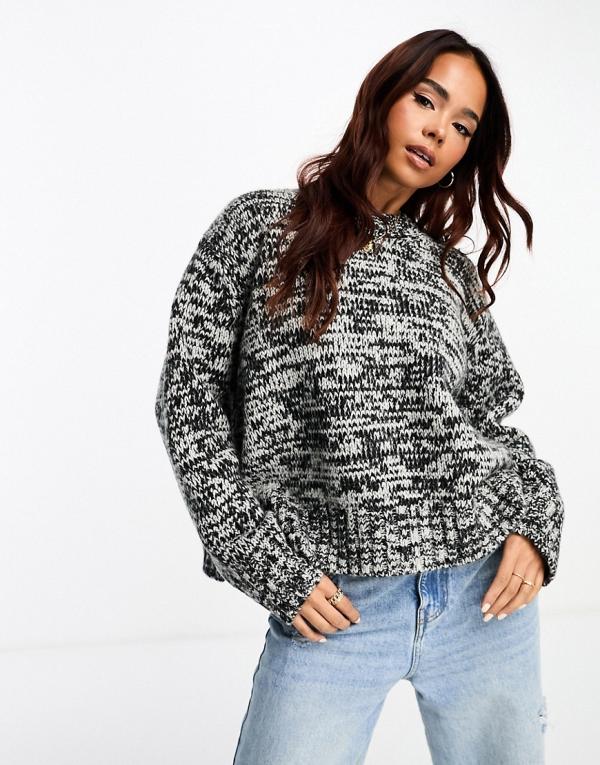 ASOS DESIGN oversized jumper with crew neck and side splits in grey marl-Multi