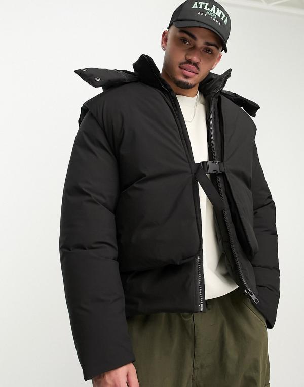 ASOS DESIGN oversized puffer jacket with removable vest in black