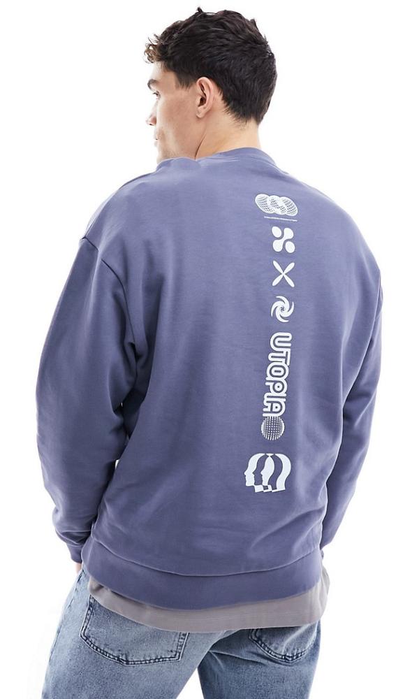 ASOS DESIGN oversized sweatshirt with spine print in navy