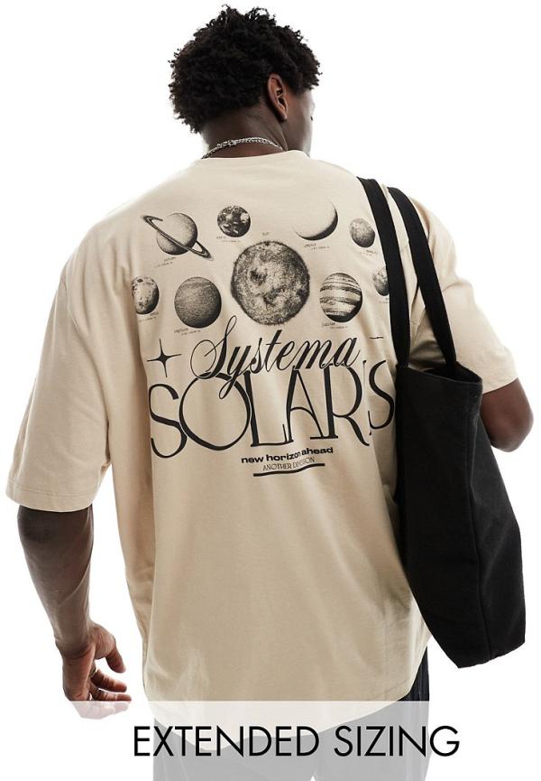 ASOS DESIGN oversized t-shirt in stone with solar system back print-Neutral