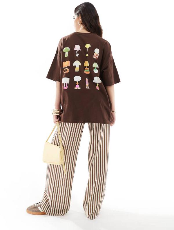 ASOS DESIGN oversized t-shirt with 70s lamp graphic in brown