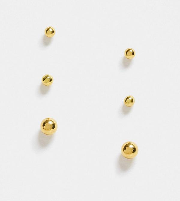 ASOS DESIGN pack of 3 sterling silver with gold plate graduated stud earrings