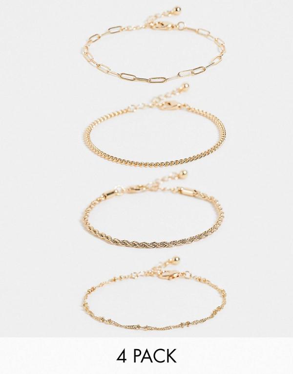 ASOS DESIGN pack of 4 fine chain bracelets in gold tone