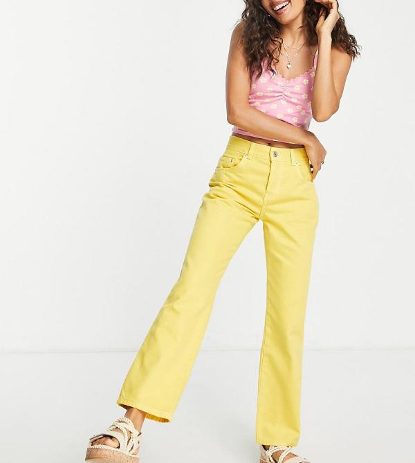 ASOS DESIGN Petite mid rise straight jeans in sunshine yellow