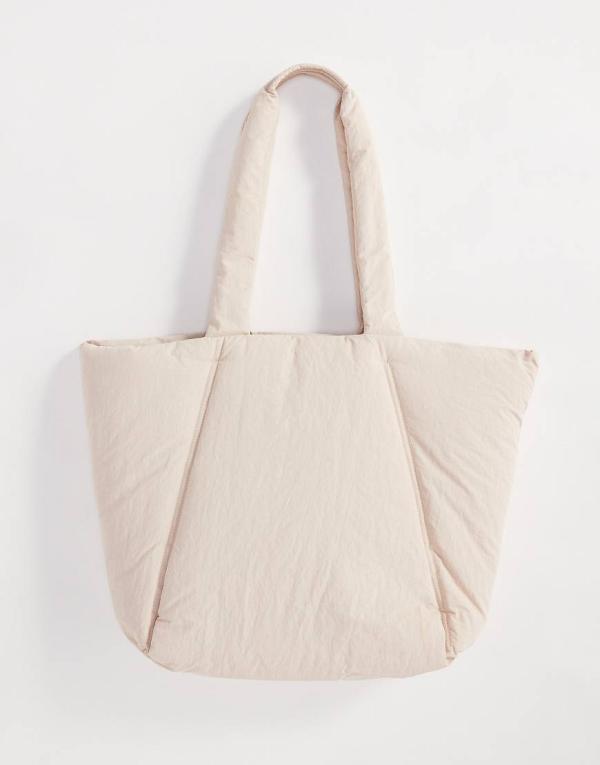 ASOS DESIGN puffer tote bag in beige-Neutral