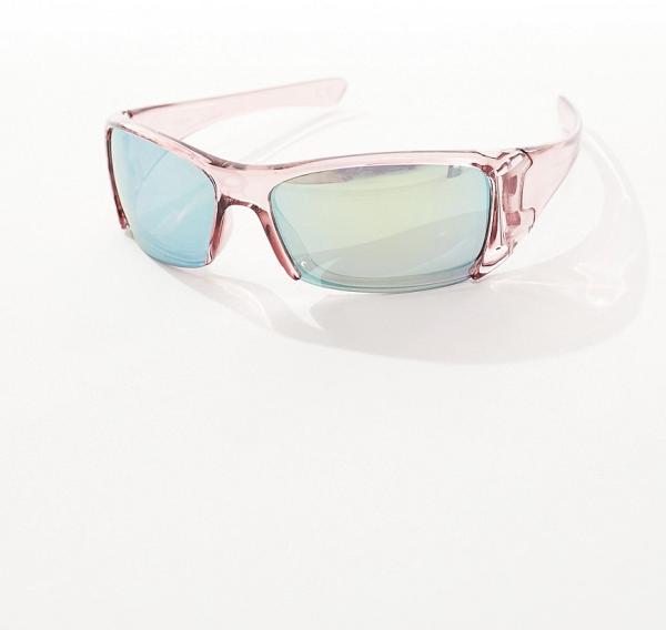ASOS DESIGN racer sunglasses with mirrored blue lens in pink