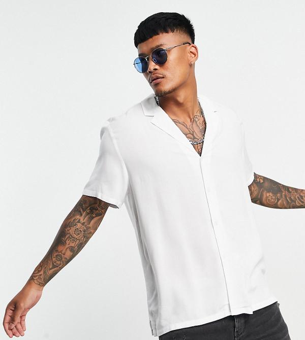 ASOS DESIGN relaxed fit viscose shirt with low revere collar in white