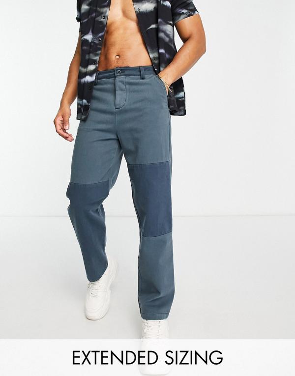 ASOS DESIGN relaxed loose pants in heavy twill with wash-Blue