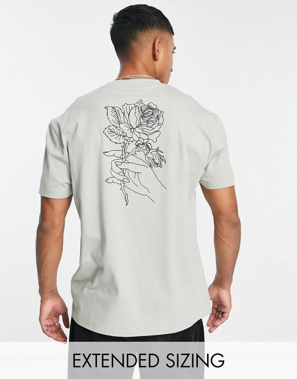 ASOS DESIGN relaxed t-shirt in grey with floral outline back print