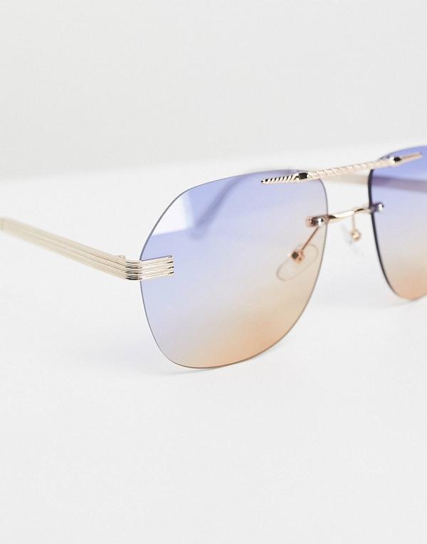 ASOS DESIGN retro rimless aviator sunglasses with gradient lens-Multi