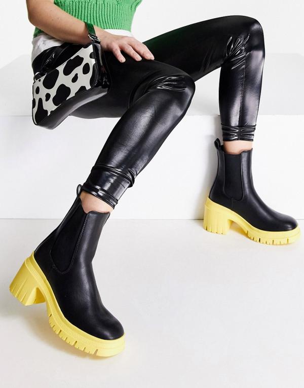 ASOS DESIGN Rio mid heeled chelsea boots in black and yellow