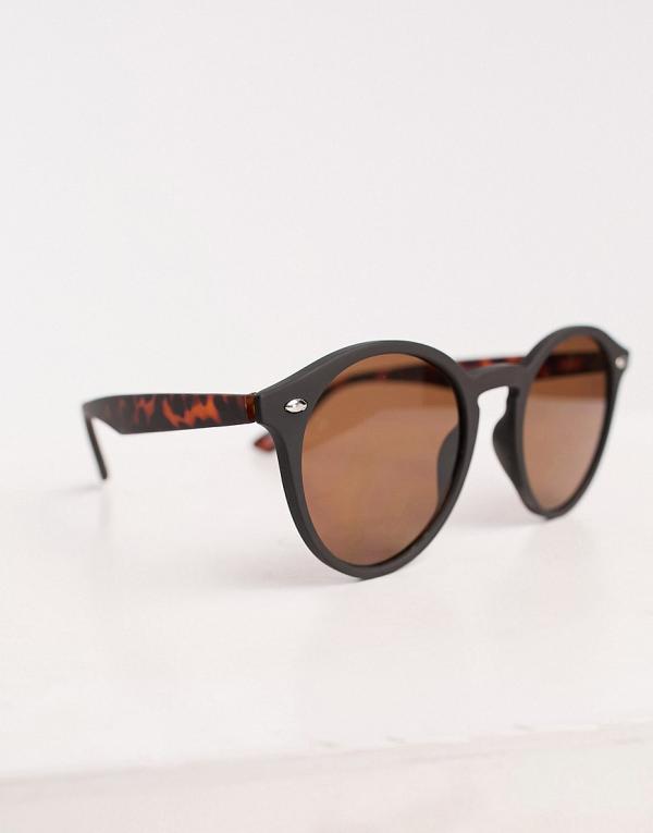 ASOS DESIGN round sunglasses in black with tortoiseshell detail