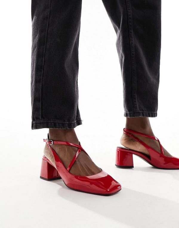 ASOS DESIGN Sawyer square toe block heeled mid shoes in red
