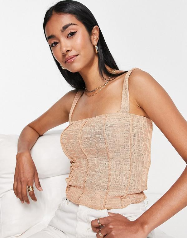 ASOS DESIGN seam detail singlet in textured fabric in camel-Neutral