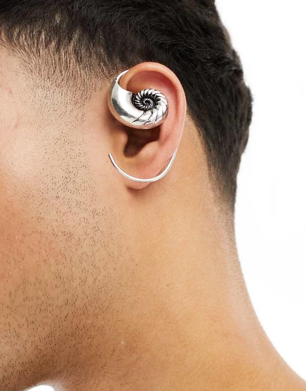 ASOS DESIGN shell design ear cuff in silver tone