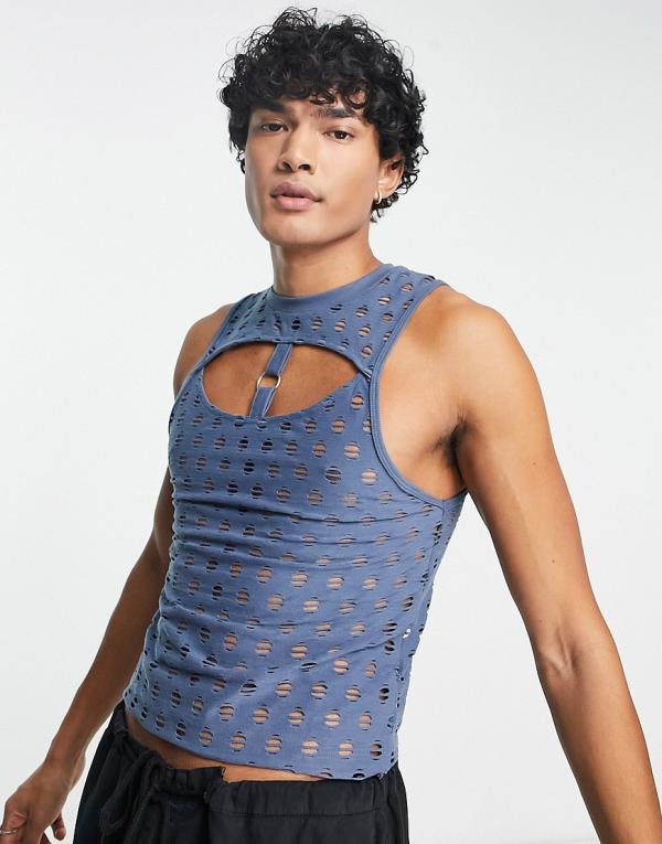 ASOS DESIGN skinny crop singlet in grey texture with metalware and cut outs