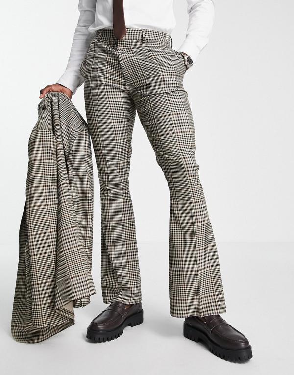 ASOS DESIGN skinny flare suit pants in brown vintage check