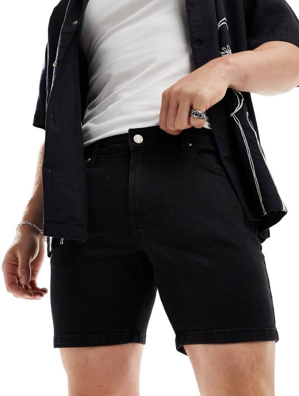 ASOS DESIGN skinny mid length denim shorts in washed black